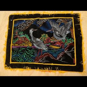 Vintage velvet pillow case with Japanese cranes